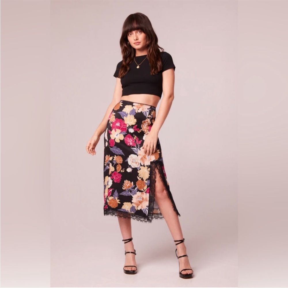 Band of the free LILOU black floral lace slip midi skirt size med - Picture 3 of 9